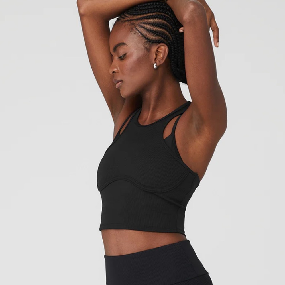 All Yoga Ribbed Airlift Enchanted Bra Tank
Size S in black